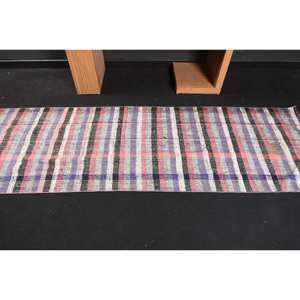 Alfombra de lana de retazos rosa y blanca moderna, alfombra turca de tejido plano de 2,1x6,4 pies para decoraciones de sala de estar - Product Image 3