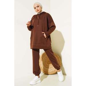 Ensemble 2 pièces à capuche avec jambe élastique Marron - Product Image 4