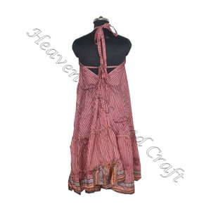 SD017 Vestido de verano bohemio Hippie Vintage de seda con cuello Halter Sari reciclado Vestido largo de fiesta para niñas - Product Image 6