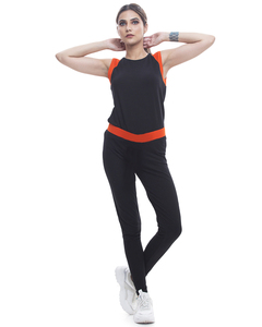 Top qualité tendance bicolore noir orange sans manches haut de yoga en coton biologique pour les femmes - Product Image 1