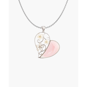 Pendentif fleur demi-cœur plaqué rhodium - Product Image 1