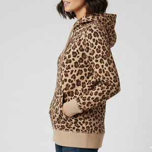 Sweat à capuche ample à épaules tombantes pour femmes, imprimé léopard, nouveau design tendance 2026, sweat à capuche pour femmes - Product Image 3
