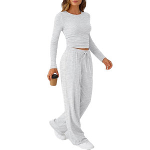 Nouveauté : Ensemble de survêtement pour femme, haut court uni à manches longues, taille personnalisée, polyester/coton de haute qualité, respirant, écologique - Product Image 3