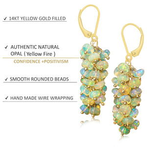 Pendientes colgantes finos de Plata de Ley 925, racimo de cuentas de ópalo amarillo Natural, joyería de piedra natal hecha a mano para mujer para boda - Product Image 5