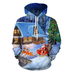Père Noël chat motif à capuche pour hommes dessin animé lapin impression 3D manches longues pull décontracté rue hauts sweats à capuche sweat ample - Product Image 1