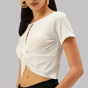 เสื้อครอปสำหรับผู้หญิงสีพื้นเสื้อครอปท็อปสำหรับผู้หญิง - Product Image 2