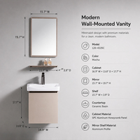 Meuble-lavabo mural moderne pour salle de bain avec vasque en céramique, construction en SPC et aluminium, finition moka, résistant à l'eau, facile à nettoyer