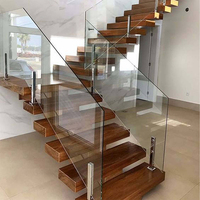 Realgres Chine Fabricant Intérieur moderne Maison Escaliers flottants Bandes de roulement en bois massif Rampe d'escalier en verre Design