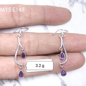 Pendientes de Plata de Ley 925 de Estilo Bohemio con Diseño Más Reciente, con Piedras Preciosas de Amatista para Mujer, Pendientes con Dije - Product Image 2