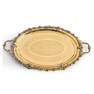 Bandejas DE SERVICIO DE METAL modernas con mango dorado Regalo de Diwali hecho a mano ecológico Venta caliente de alta calidad Hecho EN LA India - Product Image 5