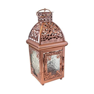 Farol de Vela de Metal y Vidrio con Forma Marroquí, Acabado Dorado Antiguo para Decoración del Hogar, Farol de Piso para Ramadán al Mejor Precio - Product Image 4