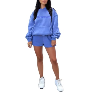 Chándal corto con capucha y bordado en 3D personalizado, ropa de salón, conjuntos de mujer, conjunto de dos piezas, conjunto de pantalones cortos de color contrastante para mujer - Product Image 2