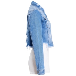 Women's Cropped Acid Wash <b>Denim</b> <b>Jacket</b> with Button Detail Casual Winter Style Stylish Ripped Design for Daily Wear - Product Image 2