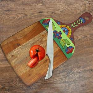 Hand Painted Acacia Wood Chopping Board with Handle for <b>Fruit</b> & <b>Vegetable</b> Preparation - Product Image 4