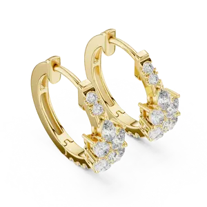 Boucles d'oreilles en forme de feuille de Bali avec diamants ronds, or, or rose, argent 925, argent plaqué or jaune/or rose plaqué, 3,42 g - Product Image 3
