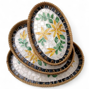 Bandeja de Servicio de Diseño Simple con Ratán y Madreperla para las Necesidades Funcionales de la Mesa de Comedor del Hogar - Product Image 1