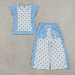 Conjunto de Pijama sin Mangas para Niñas, Azul con Puntos, Casual, Ecológico, Pantalones de Spandex/Poliéster, Ropa de Dormir Cómoda - Product Image 2
