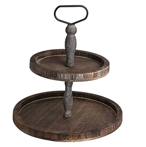 Fancy <b>Cake</b> <b>Stand</b> for Wedding Decoration Acacia Wood Natural Finished 2 <b>Tier</b> <b>Cake</b> <b>Stand</b> with Metal at reasonable price - Product Image 1