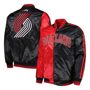 Veste de baseball personnalisée faite à la main pour hommes tissu de satin rouge applique brodée à la mode équipe d'université Rip City Bomber OEM en vrac - Product Image 3