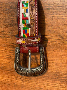 เข็มขัดหนังแท้สำหรับผู้ชายและผู้หญิง, เข็มขัดลายดอกไม้ทำด้วยมือแบบตะวันตกเข็มขัดคาดเอวหนังแท้ - Product Image 6