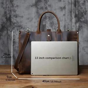 Sac à main vintage en cuir véritable unisexe, souple, de luxe, sac pour ordinateur portable en cuir de vache naturel, sac bandoulière rétro pour le travail - Product Image 6