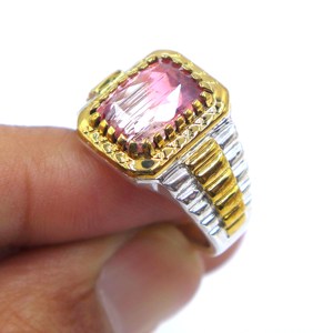 แหวนเงินทัวร์มาลีนธรรมชาติทำจากหินทัวร์มาลีนแบบเหลี่ยมเพชรพลอย925 - Product Image 3