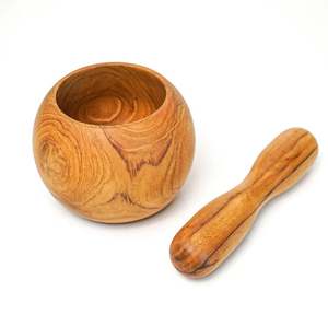 Mortier et pilon en bois fabriqués à la main pour la maison restaurant accessoires de cuisine outils d'herbes et d'épices granit médecine broyeur masher - Product Image 1