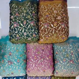 Custom High Quality Embroidery Fabric for Garments and <b>Crafts</b> Luxury Tulle Embroidery Fabric with 3D Flowers Premium Cotton - Product Image 1