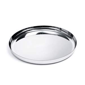 Plateau de service rond en métal martelé argenté de luxe, plateau ottoman décoratif pour mariage et fête, plateau à nourriture en acier inoxydable poli - Product Image 6