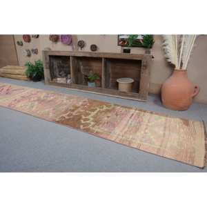 Alfombra de lana turca vintage rosa y marrón de 24x122 pies, diseño de retales de tejido plano para decoración de sala de estar, respaldo de látex - Product Image 4