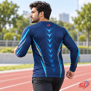 Custom Mens Long Sleeve Sports T-<b>Shirt</b> Quick Dry Breathable Polyester/Cotton 160g Summer Training Top Manufacturer - Product Image 3