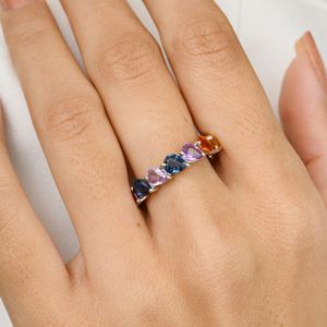 แหวนหลายเม็ดทำจากหินลูกแพร์แท้แบบ100% ทันสมัยเครื่องประดับทองขาว18K สุดหรูสำหรับงานแต่งงานคอลเลกชันล่าสุด - Product Image 6