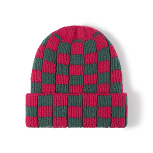 Unisex Jacquard Pattern <span class=keywords><strong>Beanie</strong></span> Benutzer definierte Winter Warm Solid Color Karierte Strick mütze für Männer Frauen Großhandel für Strands zene - Product Image 4