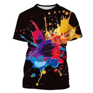 Ropa de calle de verano para hombre, camisetas informales de gran tamaño con cuello redondo, camisetas de manga corta con estampado 3D, 100% algodón, moda colorida Splash - Product Image 6
