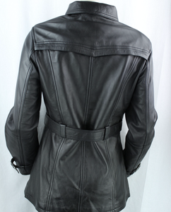เสื้อแจ็คเก็ตหนังวัวแท้สำหรับผู้หญิงเสื้อโค้ทหนังแท้ยาวแบบคลาสสิกพร้อมเข็มขัดหนังแท้กระดุมสองแถวสำหรับฤดูใบไม้ผลิ - Product Image 2