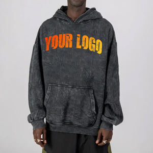 Jersey OEM para hombre, ropa de calle, Sudadera con capucha, recortada personalizada, lavado ácido negro, peso pesado, Terry francés, bordado de gran tamaño, 100% algodón - Product Image 1