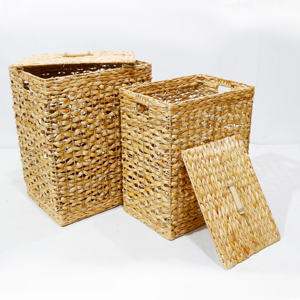 Artex Dong Thap Lot de 2 paniers à linge rectangulaires en jacinthe d'eau avec couvercle et doublure Rangement durable et écologique - Product Image 6