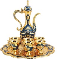 Théière turque en métal de Style luxueux avec 6 tasses, ensemble de 6 tasses, poêle, cafetière décorative, Design de fleur, thé, café, service à thé