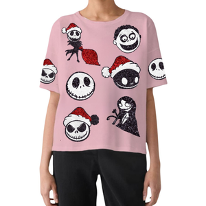 2025 Camiseta de cuello redondo hecha a medida para mujer, ropa brillante de algodón transpirable para el verano, Halloween, venta al por mayor, superventas - Product Image 2