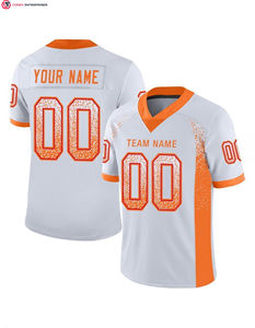 Custom <b>White</b> Orange-Red Mesh Drift Fashion Jersey Breathable Short Sleeve Solid Print <b>Football</b> Jersey - Product Image 1