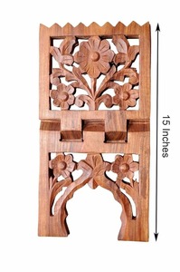 Modern Handcrafted Wooden <b>Book</b> Stand with Storage Box Foldable Carved Design - Product Image 2