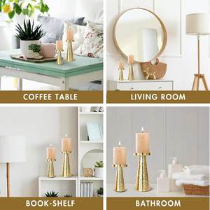 Portavelas de pilar de Metal de diseño martillado para el hogar y la decoración de mesa de Navidad Pilares de velas doradas brillantes - Product Image 4