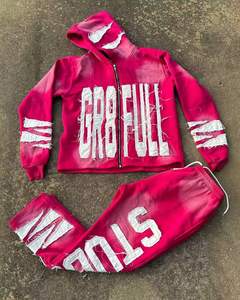 Custom Heavyweight Acid Wash desgastado 100% algodón apliques bordado recortado Streetwear Zip up Sudadera con capucha - Product Image 6