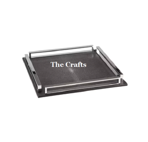 Plateau de service en cuir et en bois au design merveilleux avec poignées en acier Plateau de service pour ustensiles de cuisine de qualité supérieure - Product Image 1