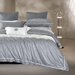 Parure de lit 4 pièces haut de gamme personnalisable en jacquard gris, housse de <span class=keywords><strong>couette</strong></span> et drap en pur coton – Vente en gros - Product Image 5