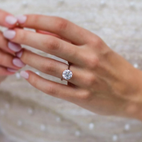 Anillo de solitario de moissanita blanca de corte brillante redondo de 3,00 quilates en oro blanco de 14K Anillo de moissanita Anillo DE BODA solitario 14K