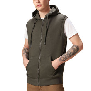 เสื้อฮู้ดแขนกุดสำหรับผู้ชาย, เสื้อฮู้ดแขนกุดผ้าฝ้าย100% มีซิปเสื้อฟลีซย้อมสีล้วนเข้ารูปเป็นมิตรกับสิ่งแวดล้อม - Product Image 1