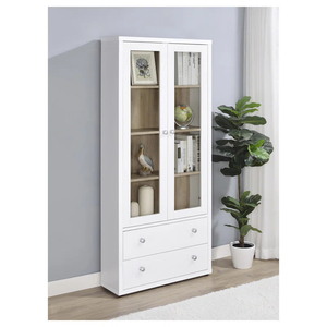 Vitrine Moderne en Bois Noir avec Porte Vitrée, 2 Tiroirs et 5+ Étagères - <span class=keywords><strong>Meuble</strong></span> Écologique pour Salon et Hôtel DR576 - Product Image 1