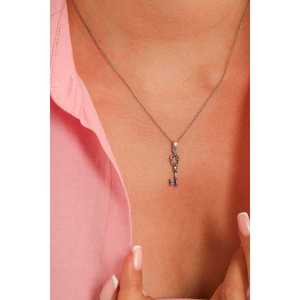 925 Sterling Silver <b>Key</b> Pendant 14K Gold Floral <b>Star</b> Pattern Featuring Freshwater Turquoise Zircon Diamond Rose Gold - Product Image 1