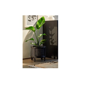 Jardineras de ratán para decoración de jardín con soporte de hierro jardinera de ratán natural con soporte negro de pie de suelo grande a bajo precio - Product Image 1